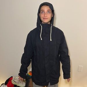 Divided by H&M navy ¾ length jacket with white string detail.